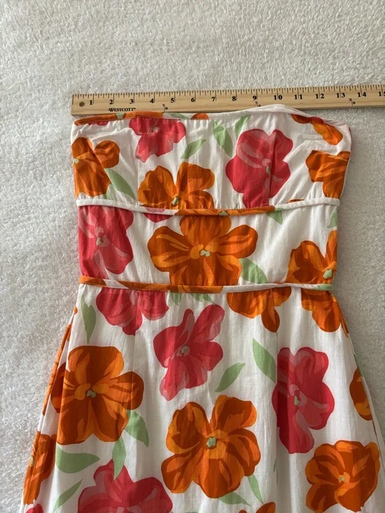 SABO Strapless Floral Mini Dress in White with Pink & Orange Blooms Size XS - Picture 7 of 15